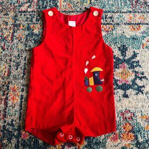 Vintage 90s‎ Baby Togg Red Cotton Steam Engine Jumper Size 24 Months